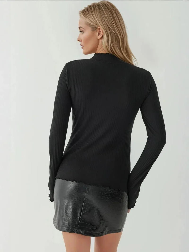 HICCUP Textured Slim Fit Crew Neck Long Sleeve Top
